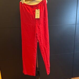Zara Bold Red Elastic Waist Pants size M new